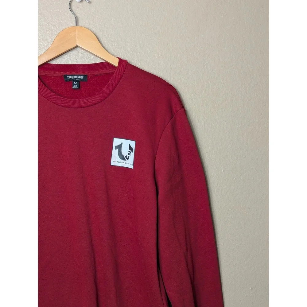 True Religion Sweatshirt Men Medium Red Buddha Logo Streetwear Graphic Crewneck